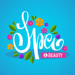 leaves and  flower spa lettering composition for you salon and shop