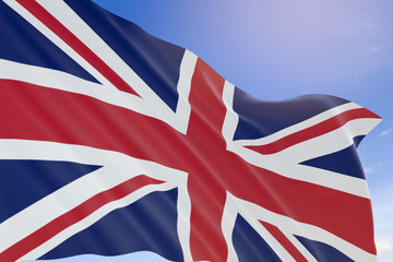 Fototapeta premium 3D rendering of United Kingdom flag waving on blue sky background