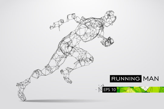 Silhouette of a running man from particles. Vector illustration