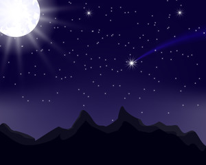 Night starry sky. Moon. The mountains. For your design