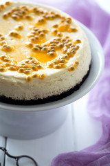 Fresh passion fruit cheesecake dessert