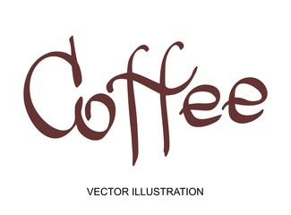 Vector lettering hand written coffee text. Calligraphy design font for poster or banner with illustration of on the white background