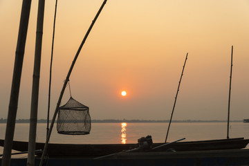 Fototapeta na wymiar Sunset in the khong river so beautiful, Laos