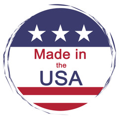 US Business Concept Badge: Made In The USA Button With American Flag, illustration on white background