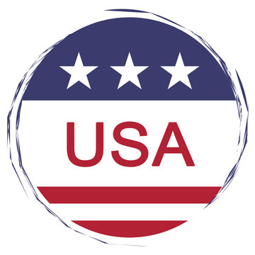 Patriotic Badge: USA Button With US Flag, illustration on white background