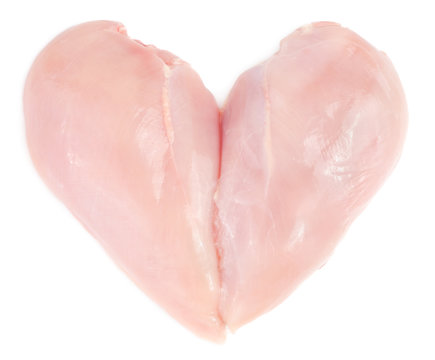 Raw chicken breast fillet in heart form isolated