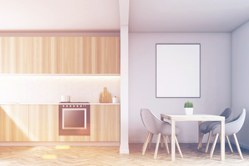 Kitchen counters and a table, toned