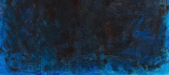 Abstract art background, with brush and palette knife strokes. Original art, acrylic on canvas, deep blue and black tones