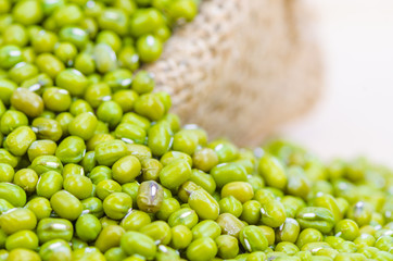 beans in sack, isolated on white background