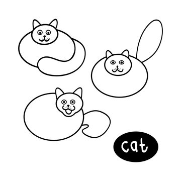Round ivory, set of vector illustrations on white background. Abstract image of the cat lines.