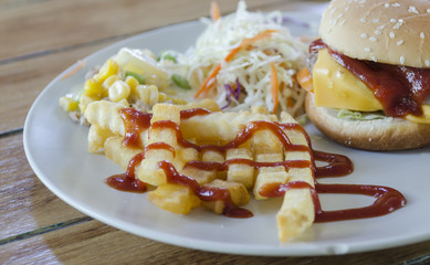 Hamburger junk food - selective focus point