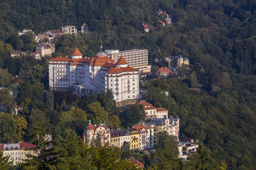 Fototapeta na wymiar Aerial View to town Carlsbad \ Karlovy Vary. West Bohemia. Czech Republic