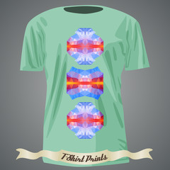 T-shirt design with colorful abstract illustration with triangle mosaic pattern