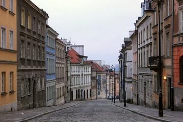 Fototapeta na wymiar Mostowa street on old town in Warsaw, Poland
