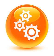 Gears icon glassy orange round button