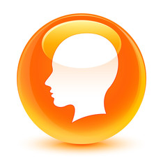 Head female face icon glassy orange round button