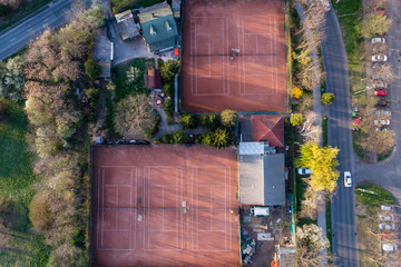 tennis court in a city