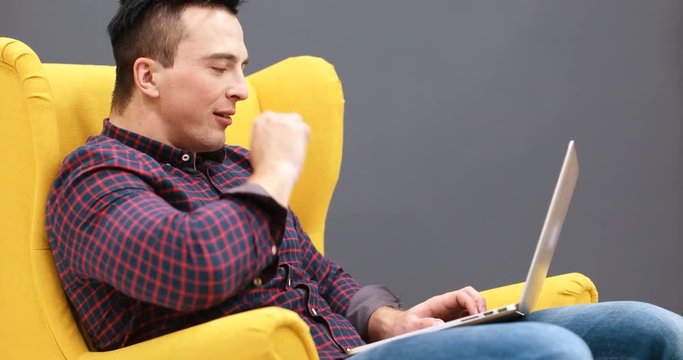 businessman working using a laptop in startup office