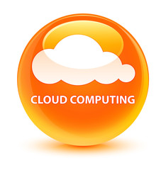 Cloud computing glassy orange round button