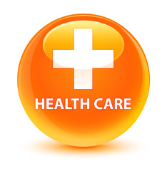 Health care (plus sign) glassy orange round button