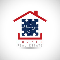 Real estate puzzle vector logo house puzzle icon