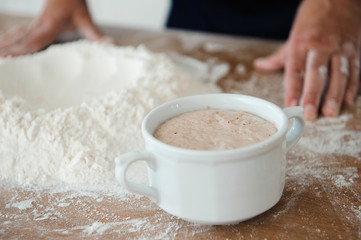Chef preparing dough - cooking process
