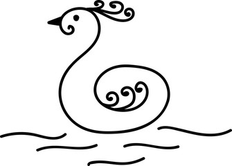 stylized picture of swan swimming in water - 142017813