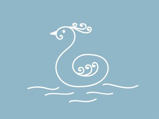 stylized picture of swan swimming in water - 142017824