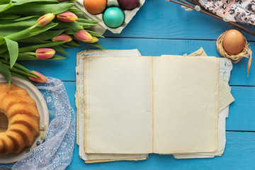 Wooden easter background with blank space for text