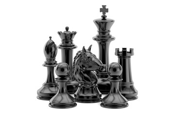 Obraz na płótnie Canvas Black chess figures, 3D rendering