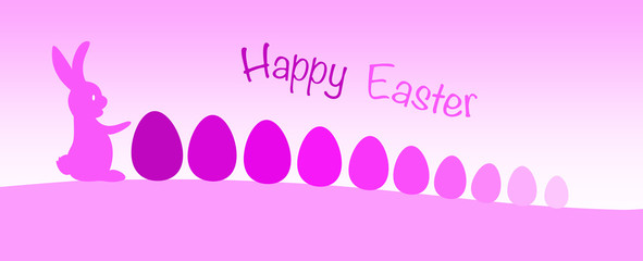 Happy Easter. Rabbit and a lot of pink eggs.