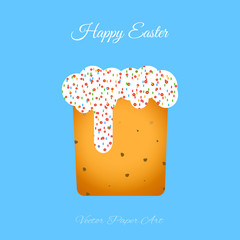 Vector poster of Easter Cake with glaze on the blue background with text