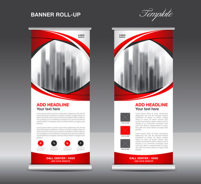 Red Roll up banner template vector, advertisement, x-banner, poster, pull up design, display, layout , business flyer