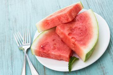 Watermelon Slices On White Plate