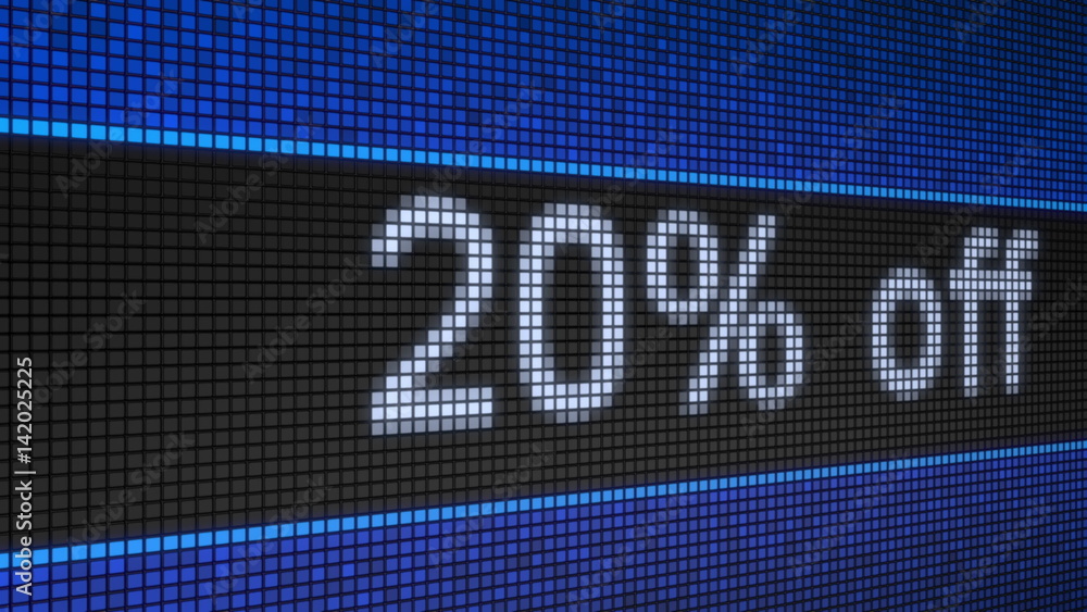 Poster ticker board with running text 20% off
