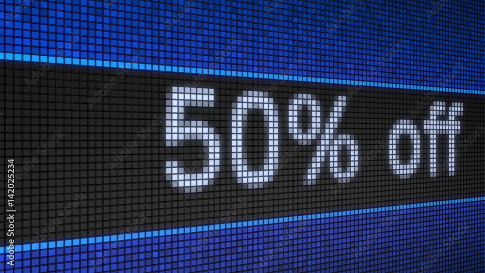 Poster ticker board with running text 50% off