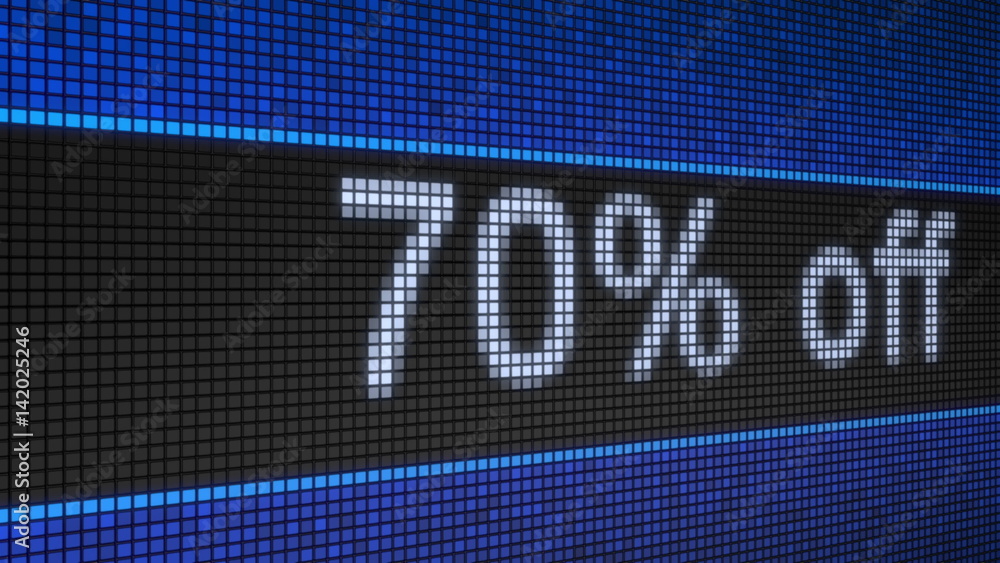 Poster ticker board with running text 70% off