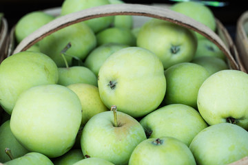 Basket of Green Apples At Farmers Market