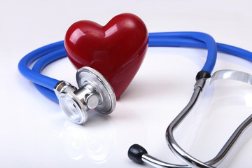 Medical stethoscope and red heart isolated on white background. you can place your text.