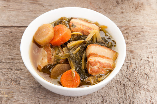 Chinese vegetable stew in the pot cooked by Thai people (Jabchai)