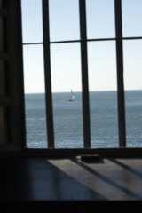 Yacht seen though window