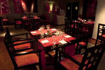 Restoraunt table set awaiting guests