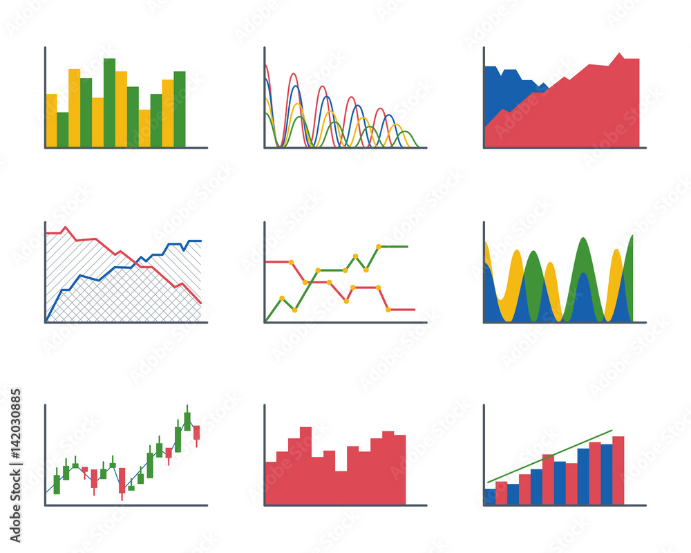 Poster business data graph analytics elements bar pie charts diagrams and flat icon infographics design iso