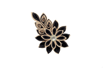 Kanzashi.Beautiful golden black artificial flower with brocade,