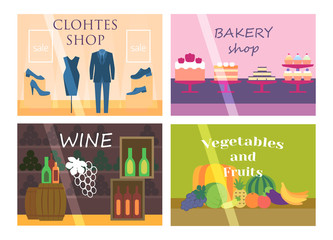 Flat design showcase restaurant shop facade icon store modern awning architecture window exterior and market front urban business house vector illustration.