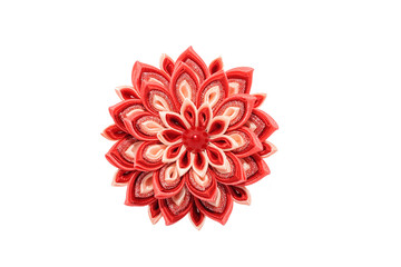 Kanzashi. Red artificial flower isolated on white background