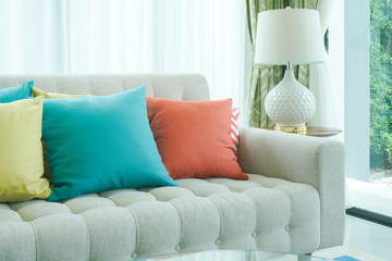 Colorful pillows on sofa in living room