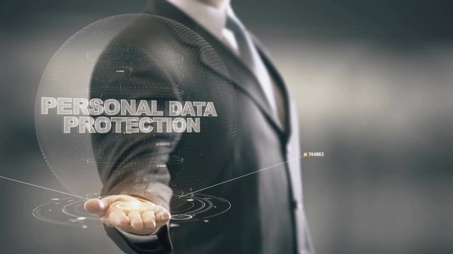 Personal Data Protection with hologram businessman concept