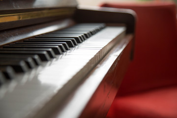 Old piano soft day light closeup keyboard
