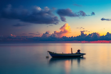 Calm sunrise over ocean on Maldives